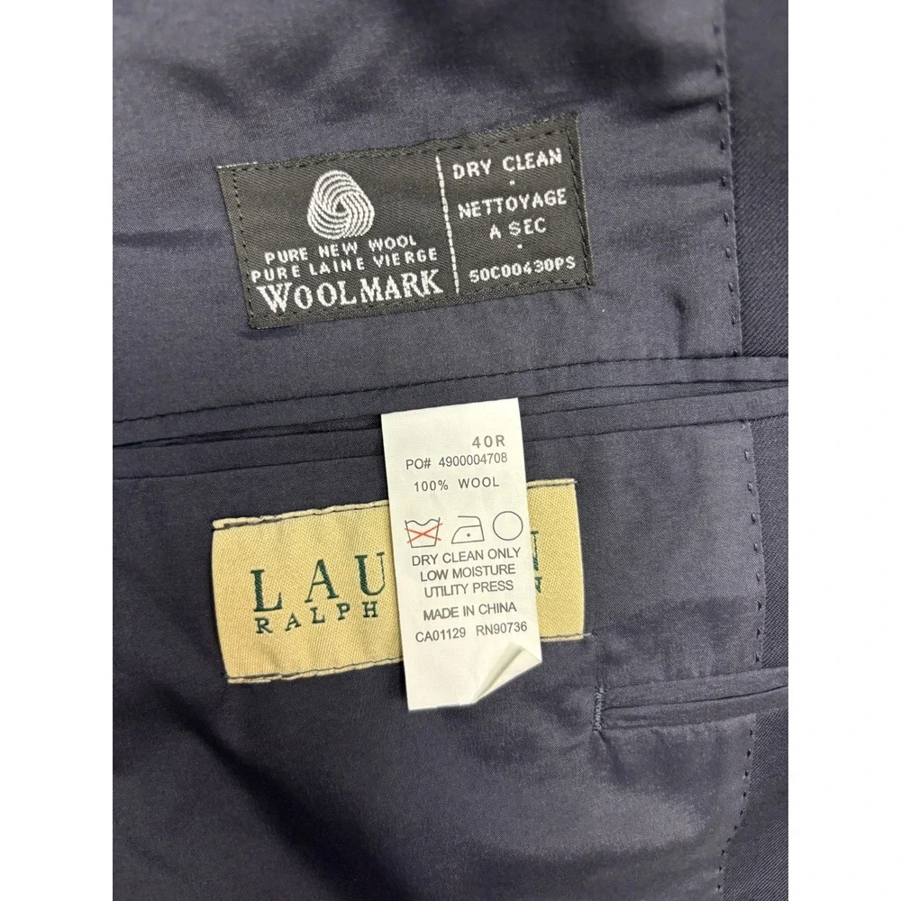 Ralph Lauren 40R Navy Blue Gold Buttons Blazer Jacket Sport Suit Coat Wool